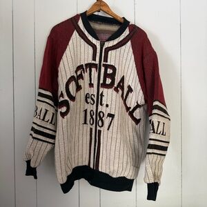 Vintage Softball Fast Pitch Sweater Tapestry Bomber Baseball Jacket Coat XL